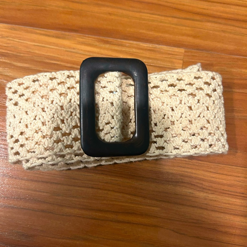 Crochet Bohemian Belt with square Vegan Leather Buckle